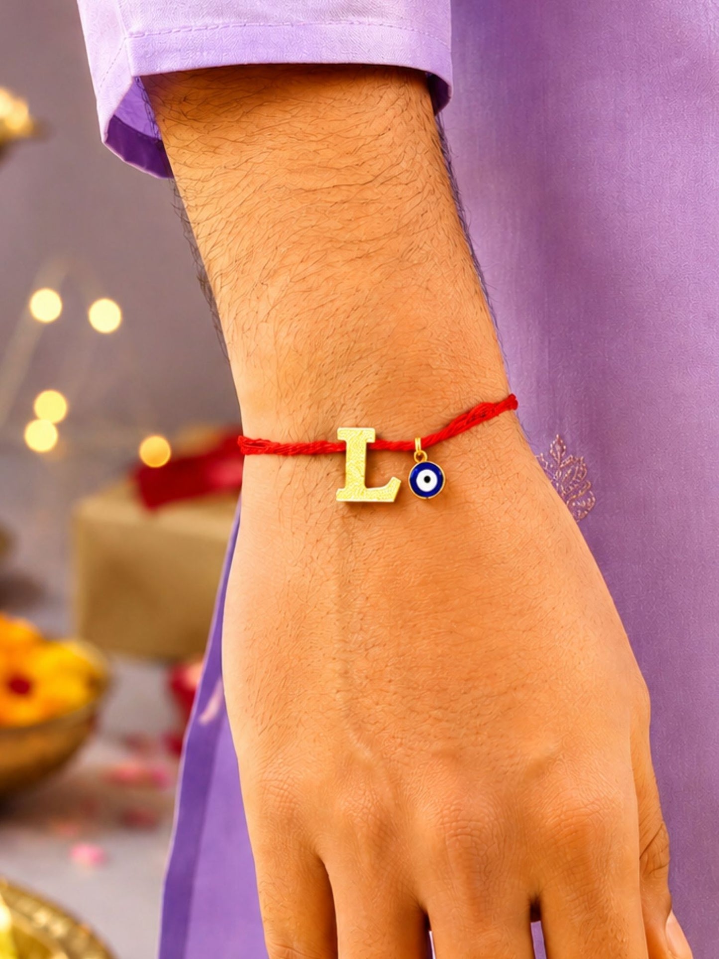 A to Z Letter Evil Eye Initial Name Rakhi Moli Thread for Bhai Bhaiya Bro