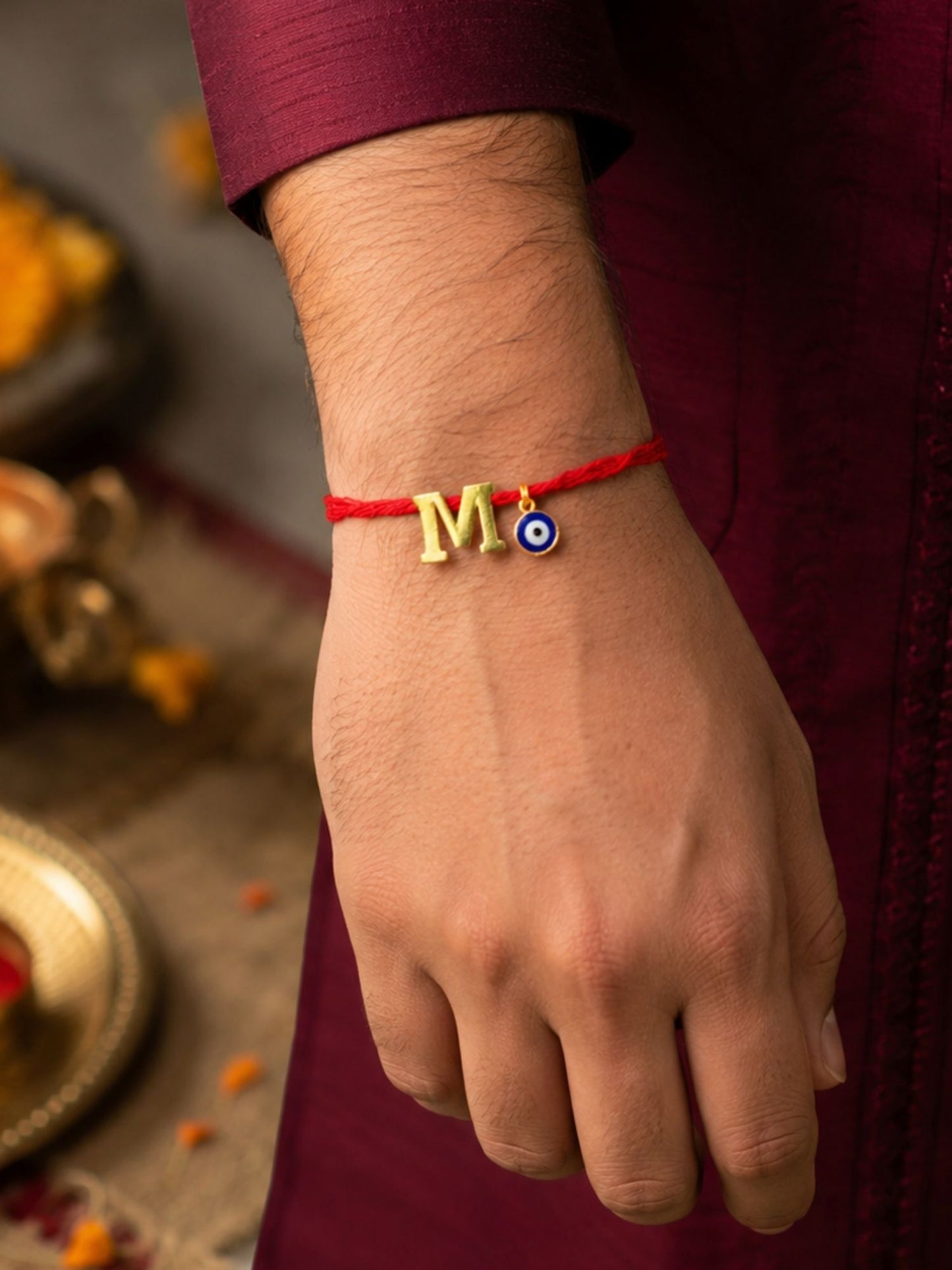 A to Z Letter Evil Eye Initial Name Rakhi Moli Thread for Bhai Bhaiya Bro