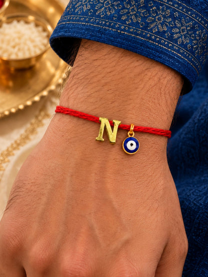 A to Z Letter Evil Eye Initial Name Rakhi Moli Thread for Bhai Bhaiya Bro