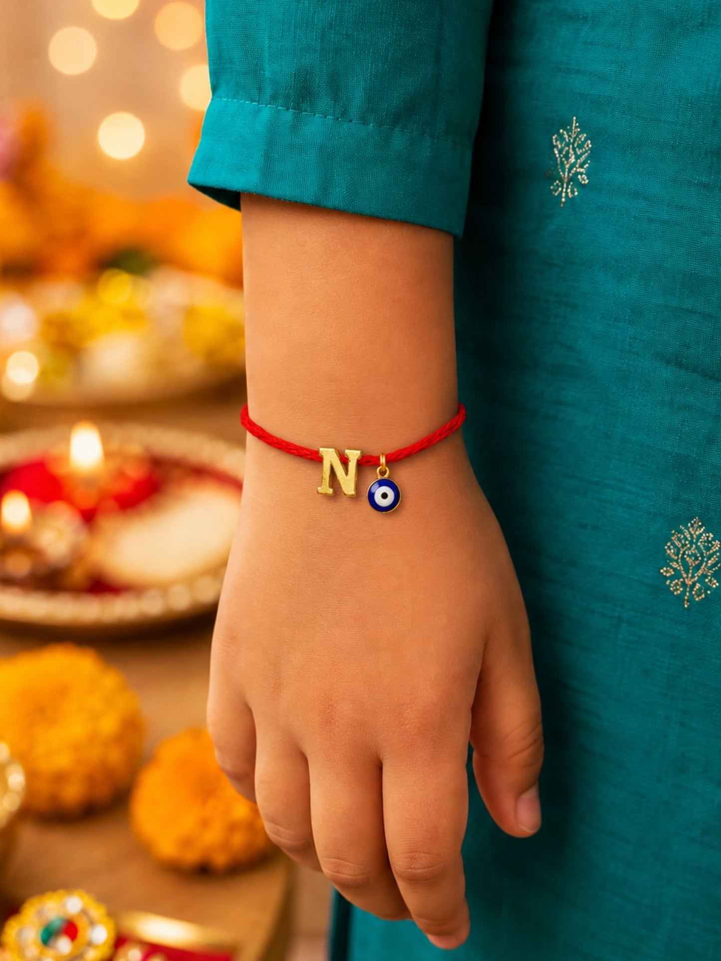 A to Z Letter Evil Eye Initial Name Rakhi Moli Thread for Bhai Bhaiya Bro