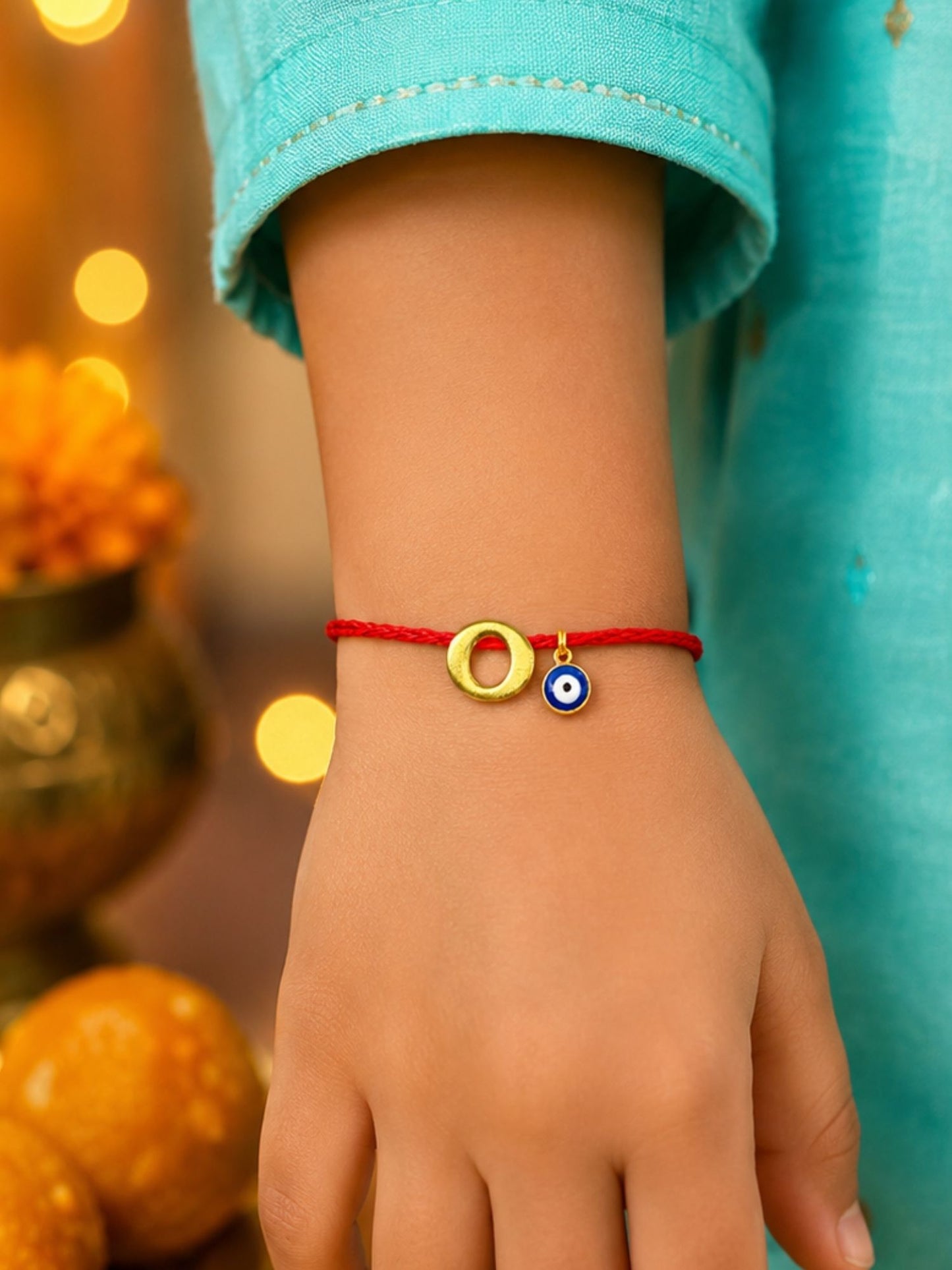 A to Z Letter Evil Eye Initial Name Rakhi Moli Thread for Bhai Bhaiya Bro