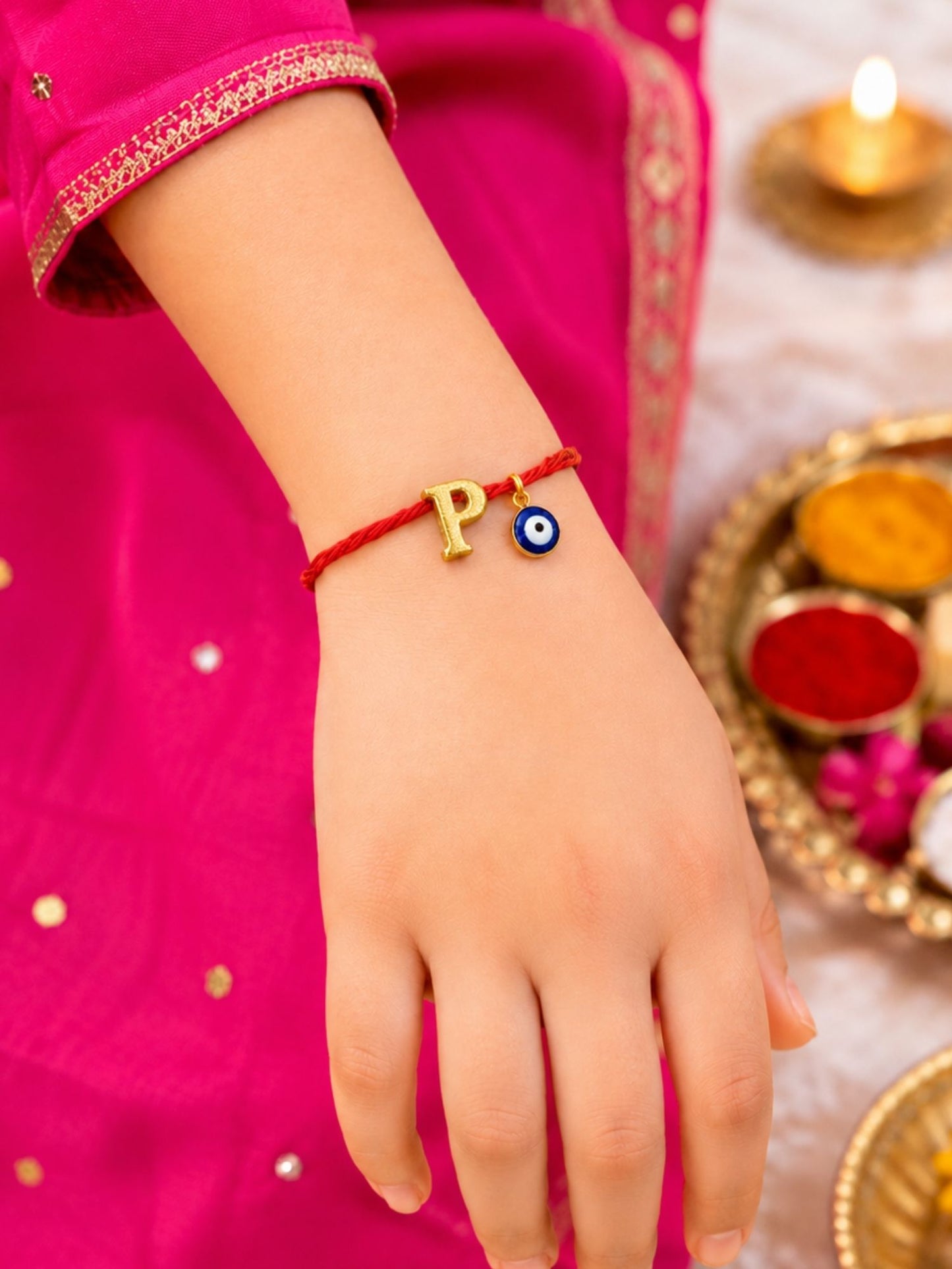 A to Z Letter Evil Eye Initial Name Rakhi Moli Thread for Bhai Bhaiya Bro