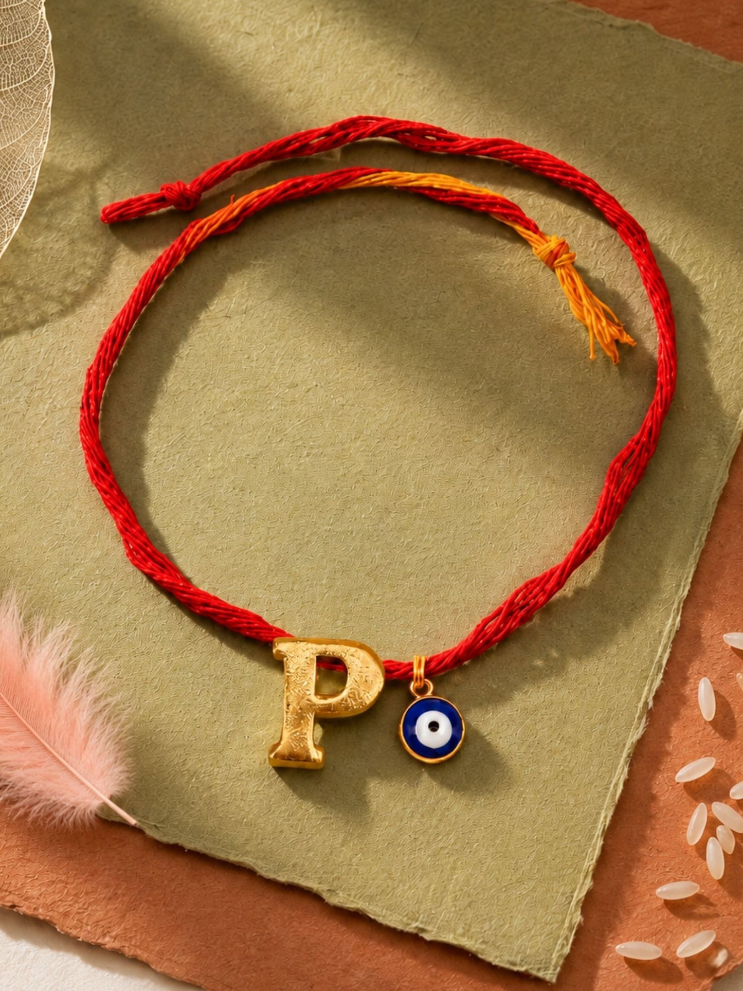 A to Z Letter Evil Eye Initial Name Rakhi Moli Thread for Bhai Bhaiya Bro