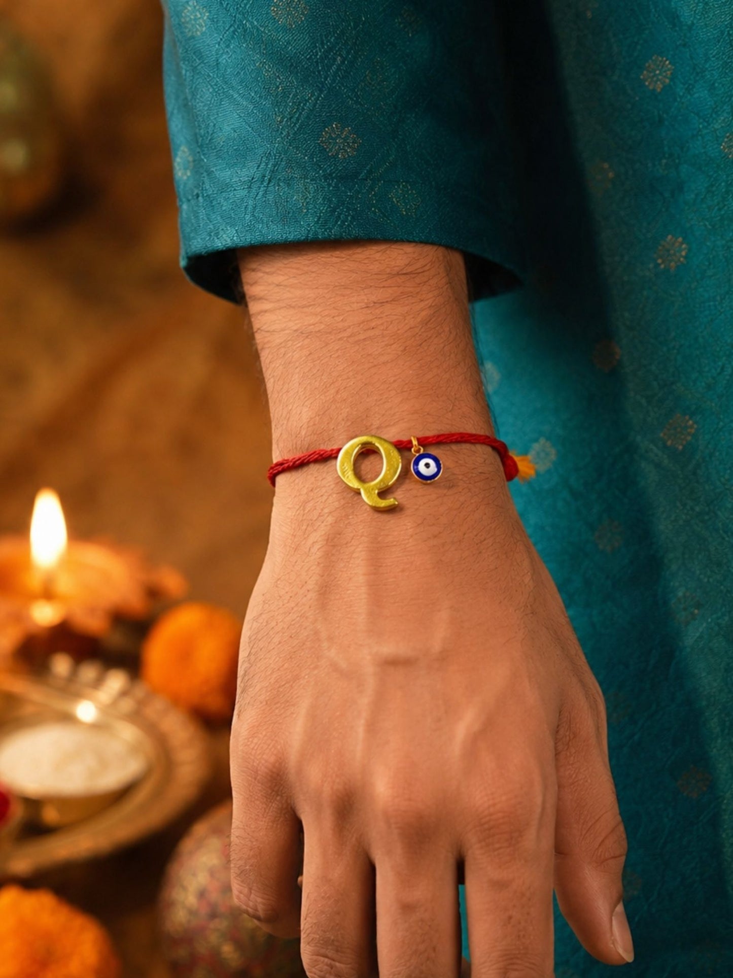 A to Z Letter Evil Eye Initial Name Rakhi Moli Thread for Bhai Bhaiya Bro
