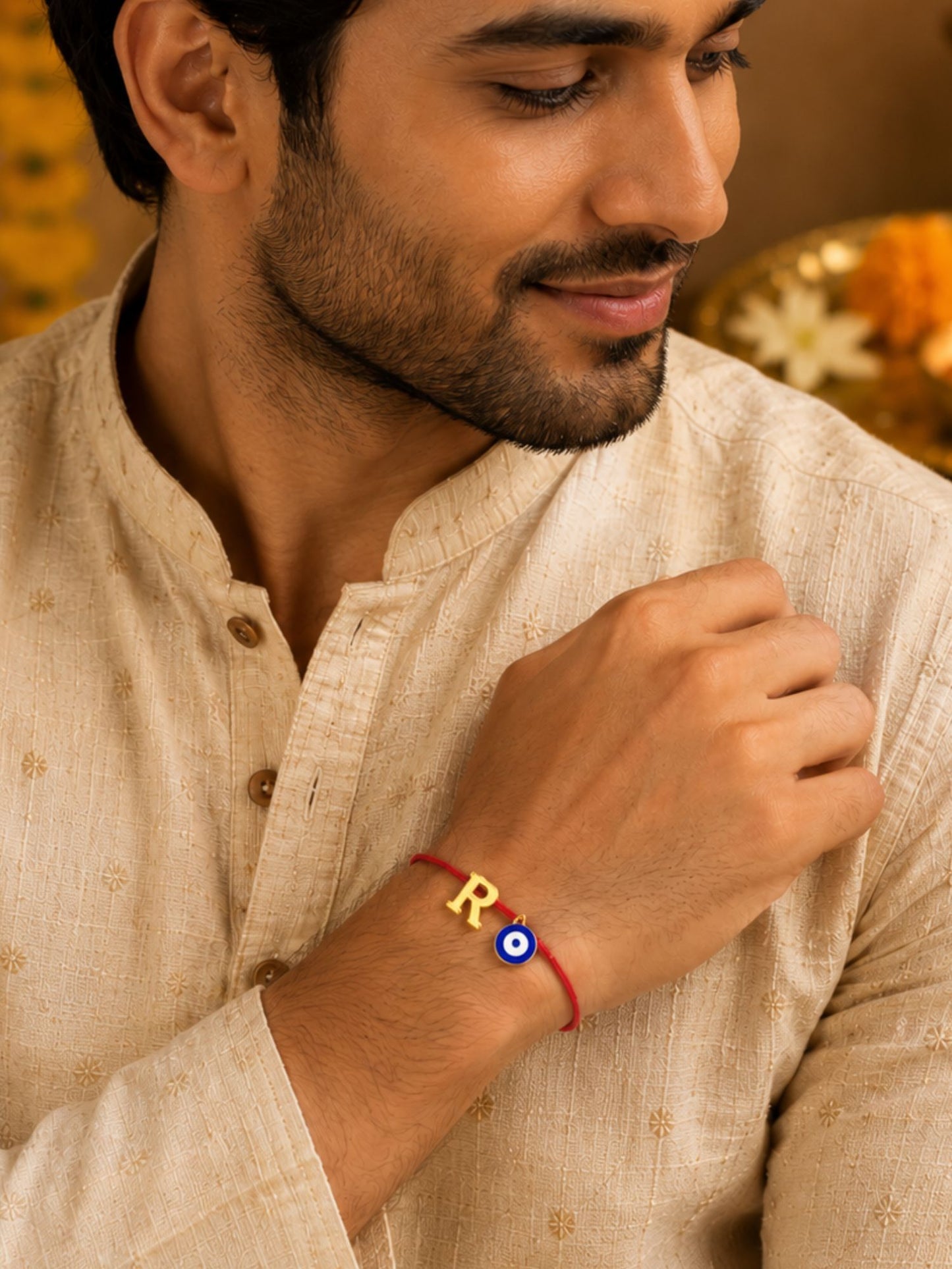 A to Z Letter Evil Eye Initial Name Rakhi Moli Thread for Bhai Bhaiya Bro