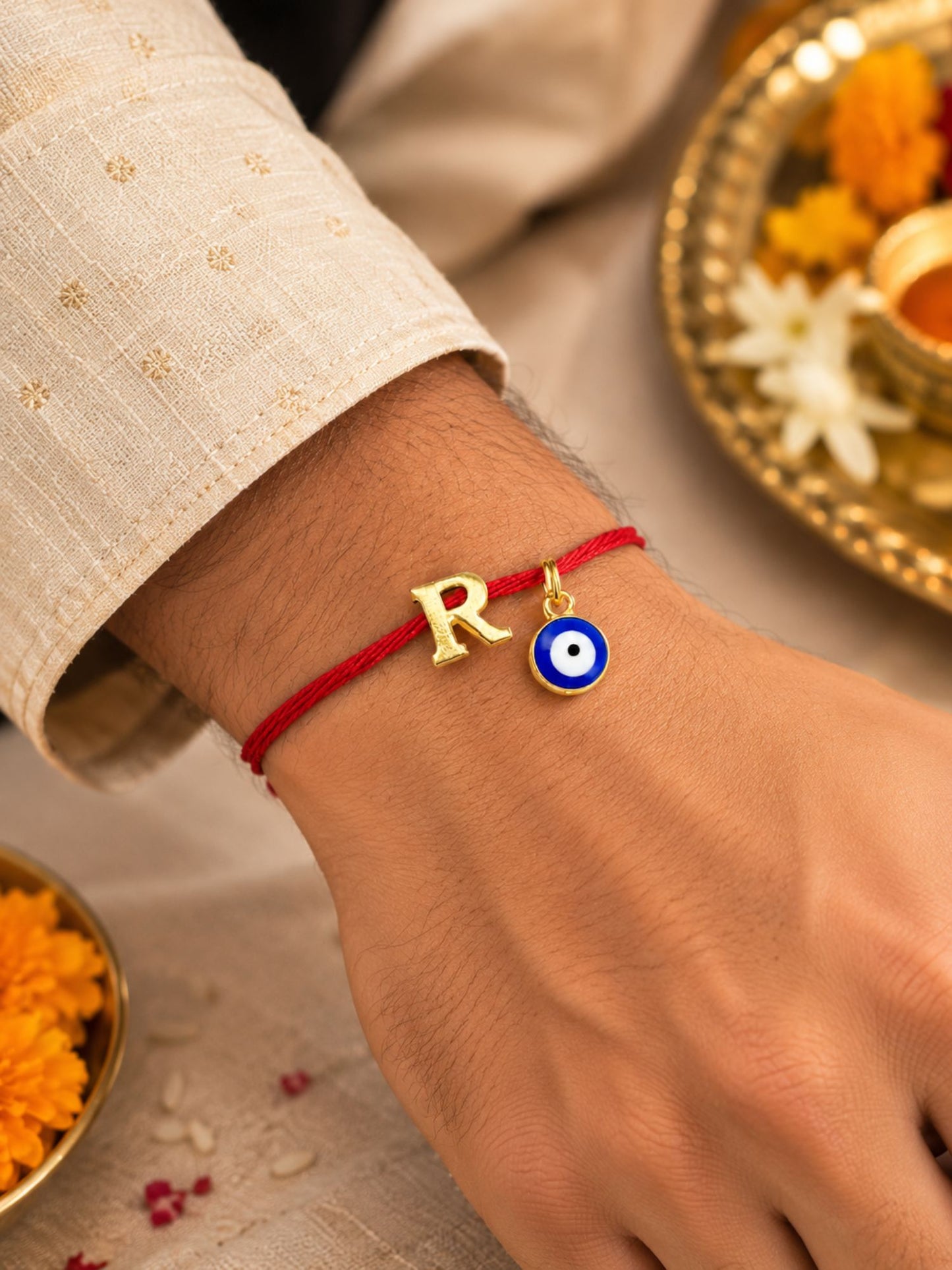 A to Z Letter Evil Eye Initial Name Rakhi Moli Thread for Bhai Bhaiya Bro
