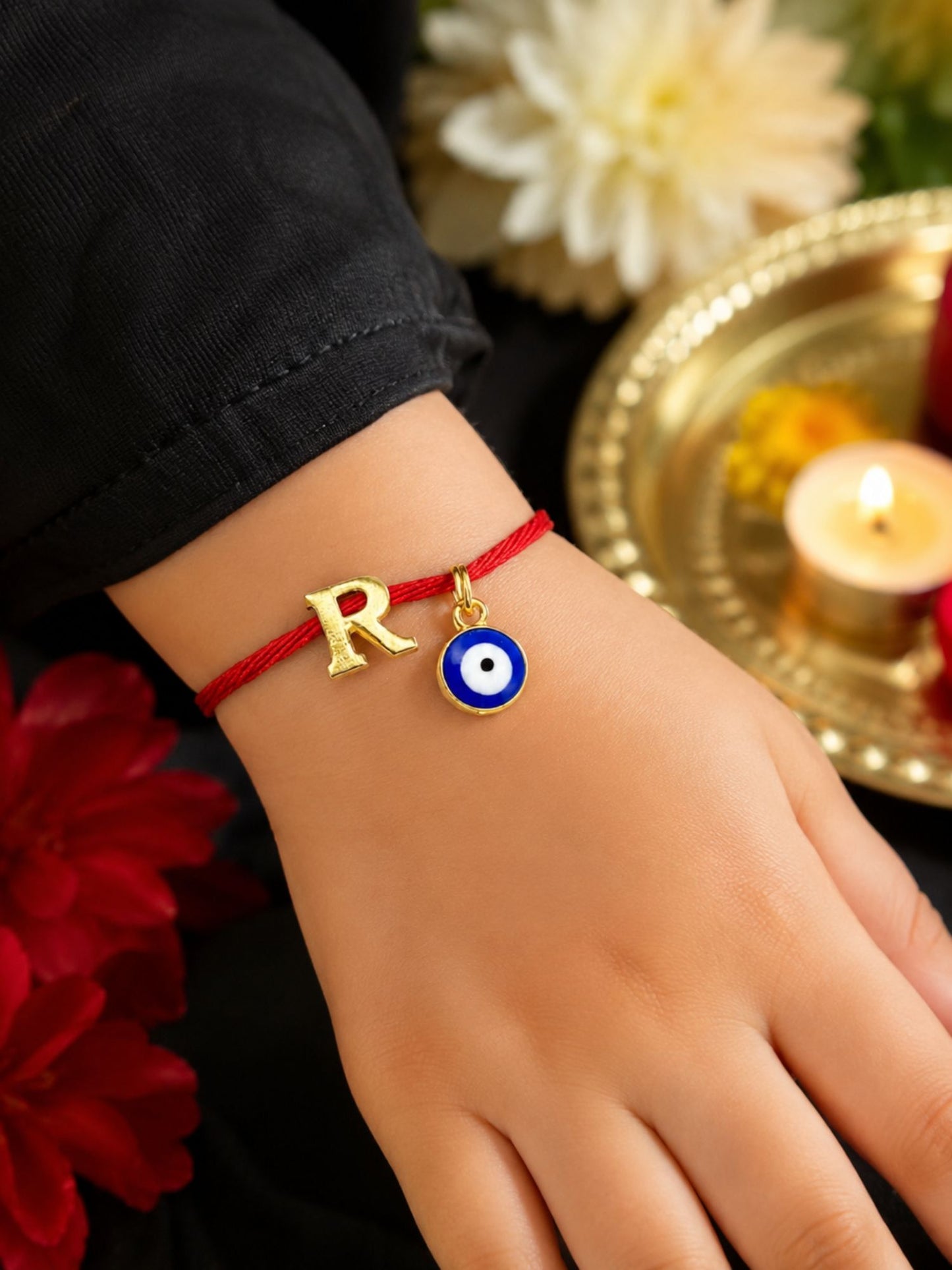 A to Z Letter Evil Eye Initial Name Rakhi Moli Thread for Bhai Bhaiya Bro