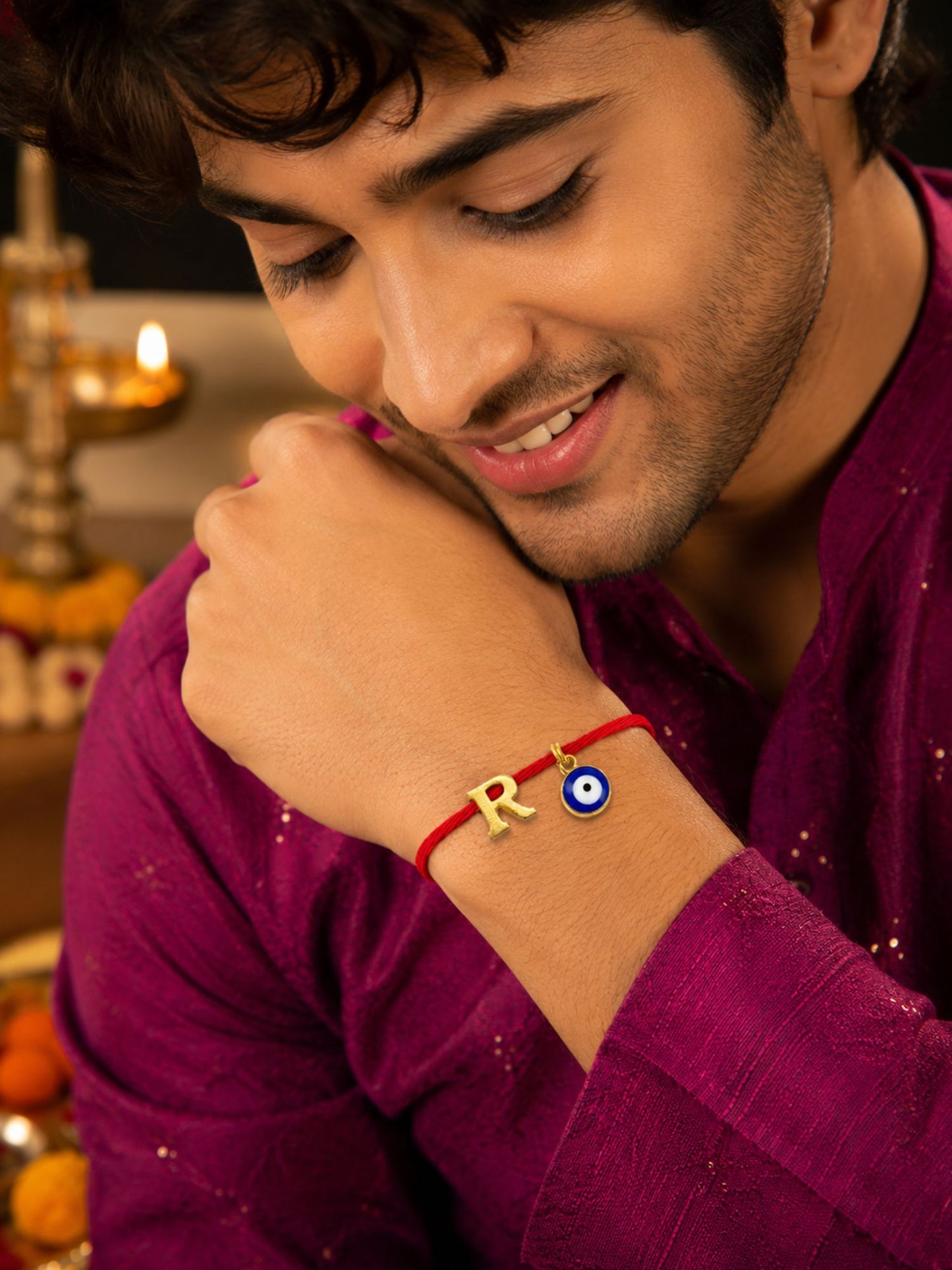 A to Z Letter Evil Eye Initial Name Rakhi Moli Thread for Bhai Bhaiya Bro