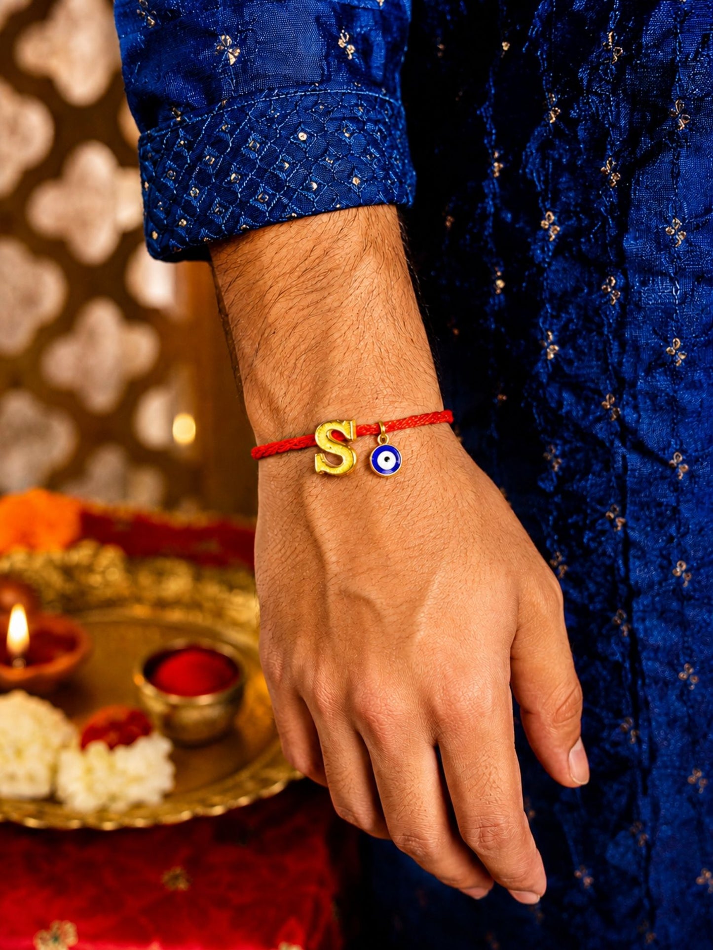 A to Z Letter Evil Eye Initial Name Rakhi Moli Thread for Bhai Bhaiya Bro