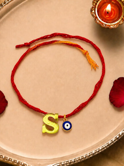 A to Z Letter Evil Eye Initial Name Rakhi Moli Thread for Bhai Bhaiya Bro