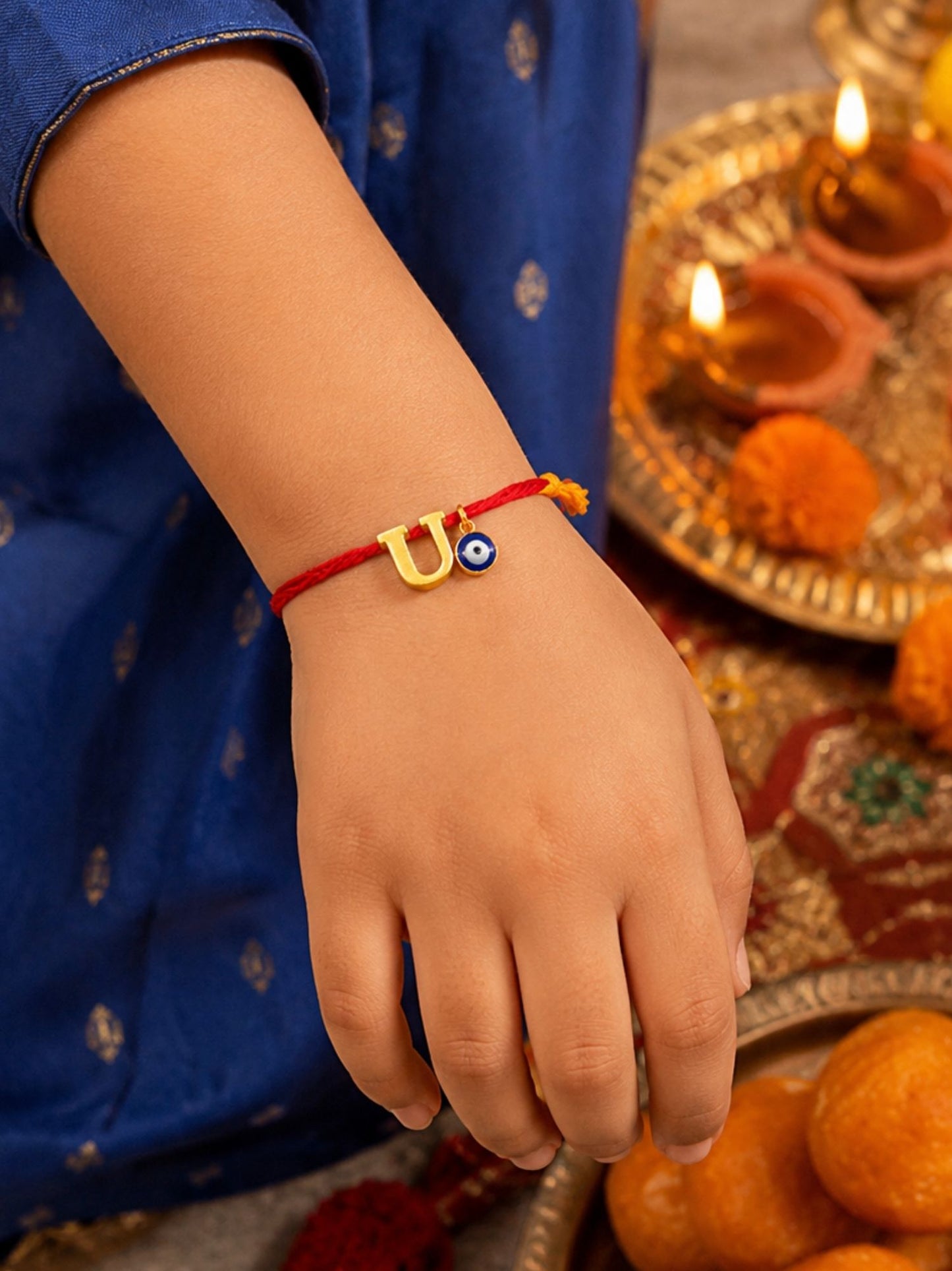 A to Z Letter Evil Eye Initial Name Rakhi Moli Thread for Bhai Bhaiya Bro