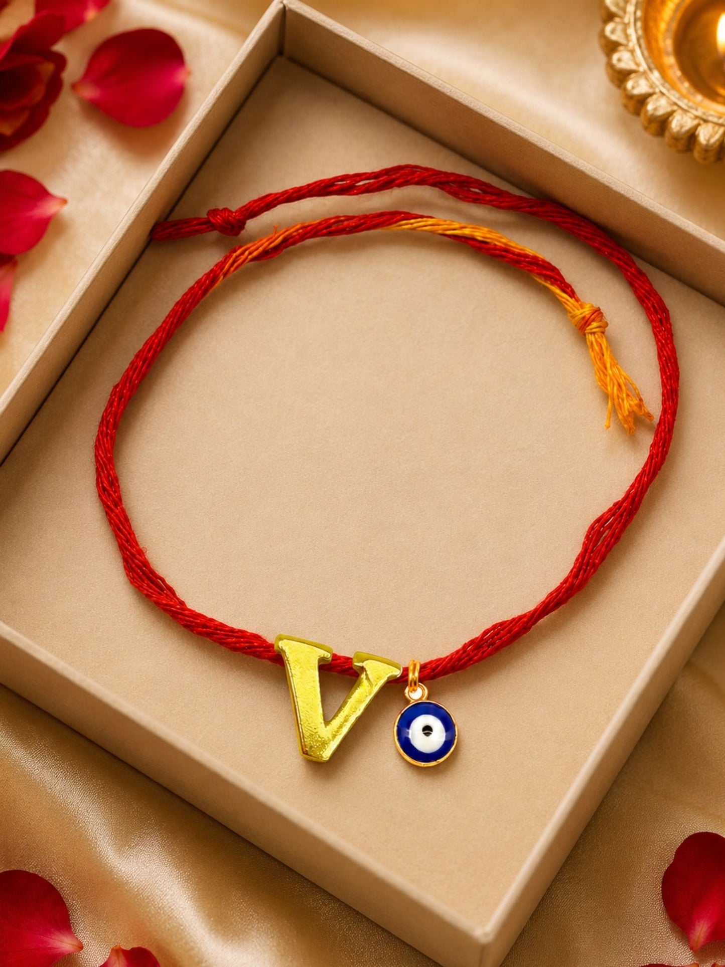 A to Z Letter Evil Eye Initial Name Rakhi Moli Thread for Bhai Bhaiya Bro
