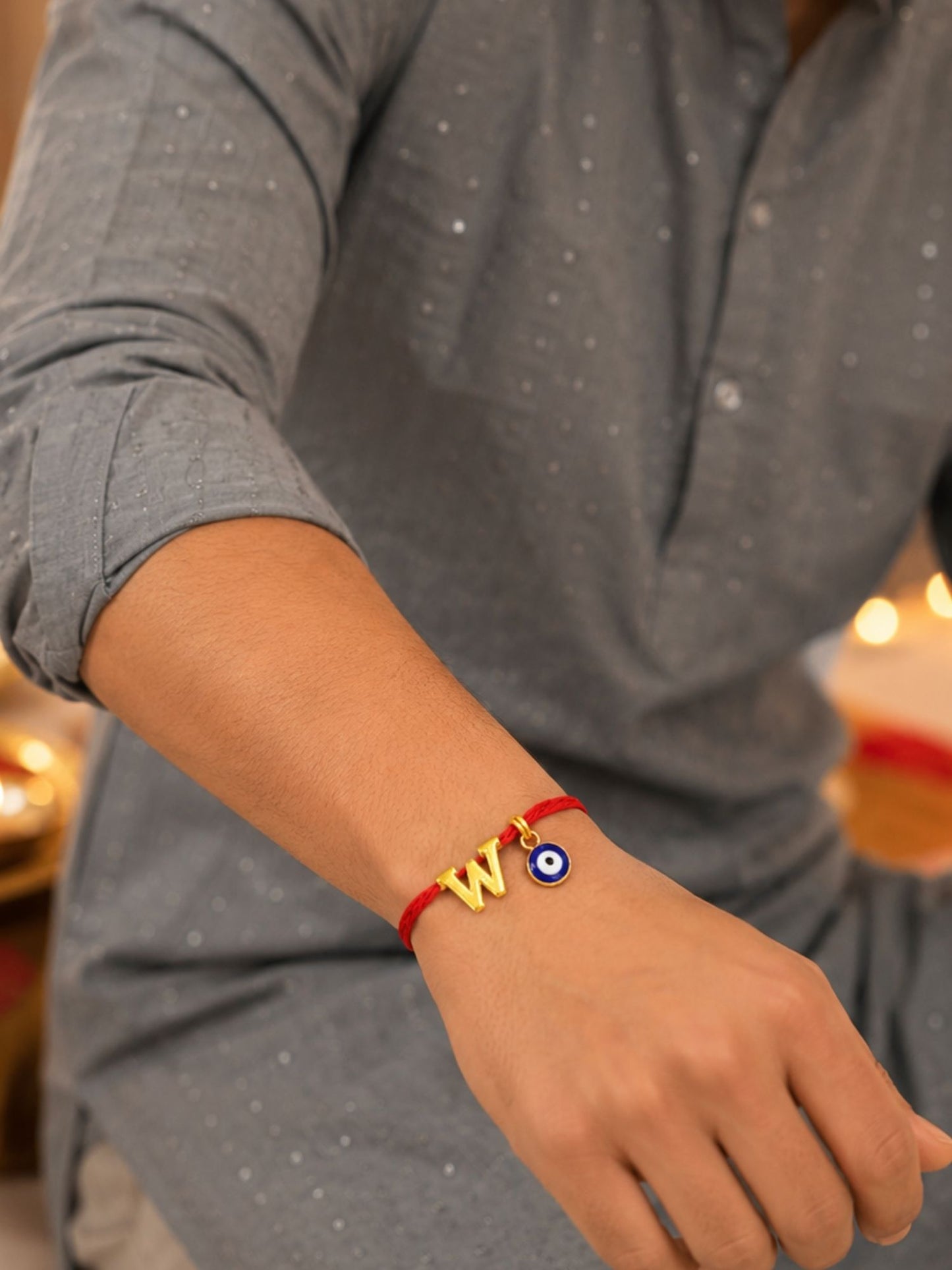 A to Z Letter Evil Eye Initial Name Rakhi Moli Thread for Bhai Bhaiya Bro