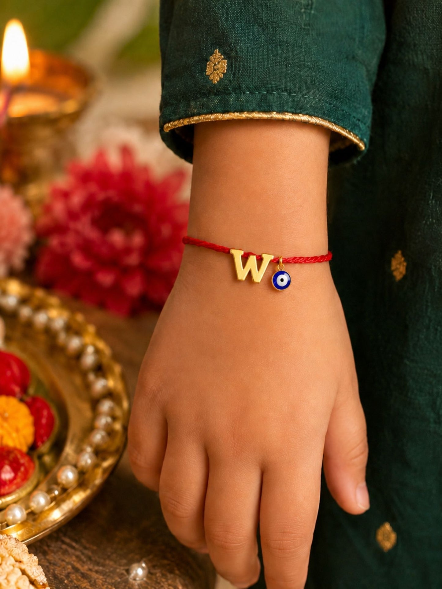 A to Z Letter Evil Eye Initial Name Rakhi Moli Thread for Bhai Bhaiya Bro