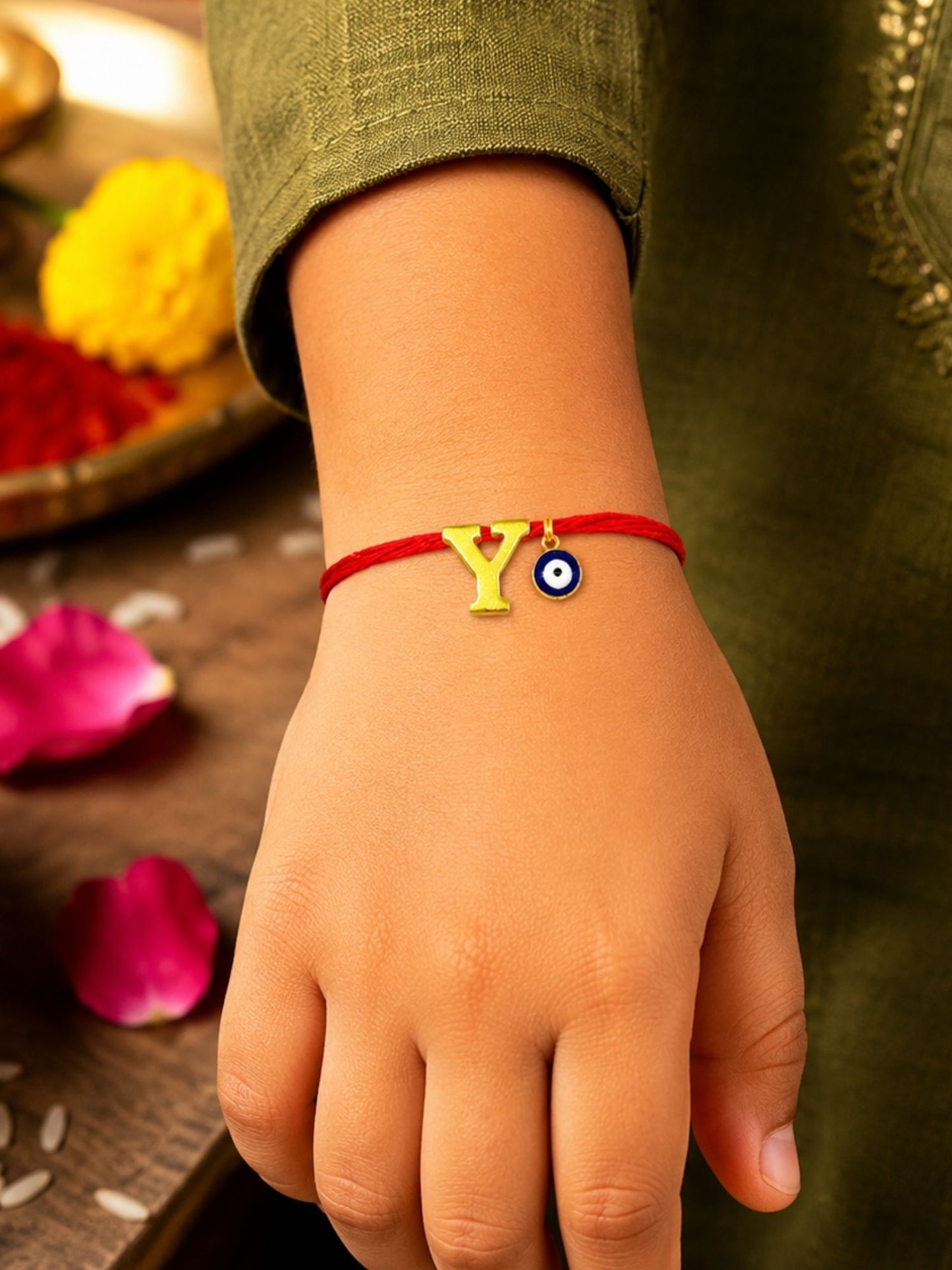 A to Z Letter Evil Eye Initial Name Rakhi Moli Thread for Bhai Bhaiya Bro