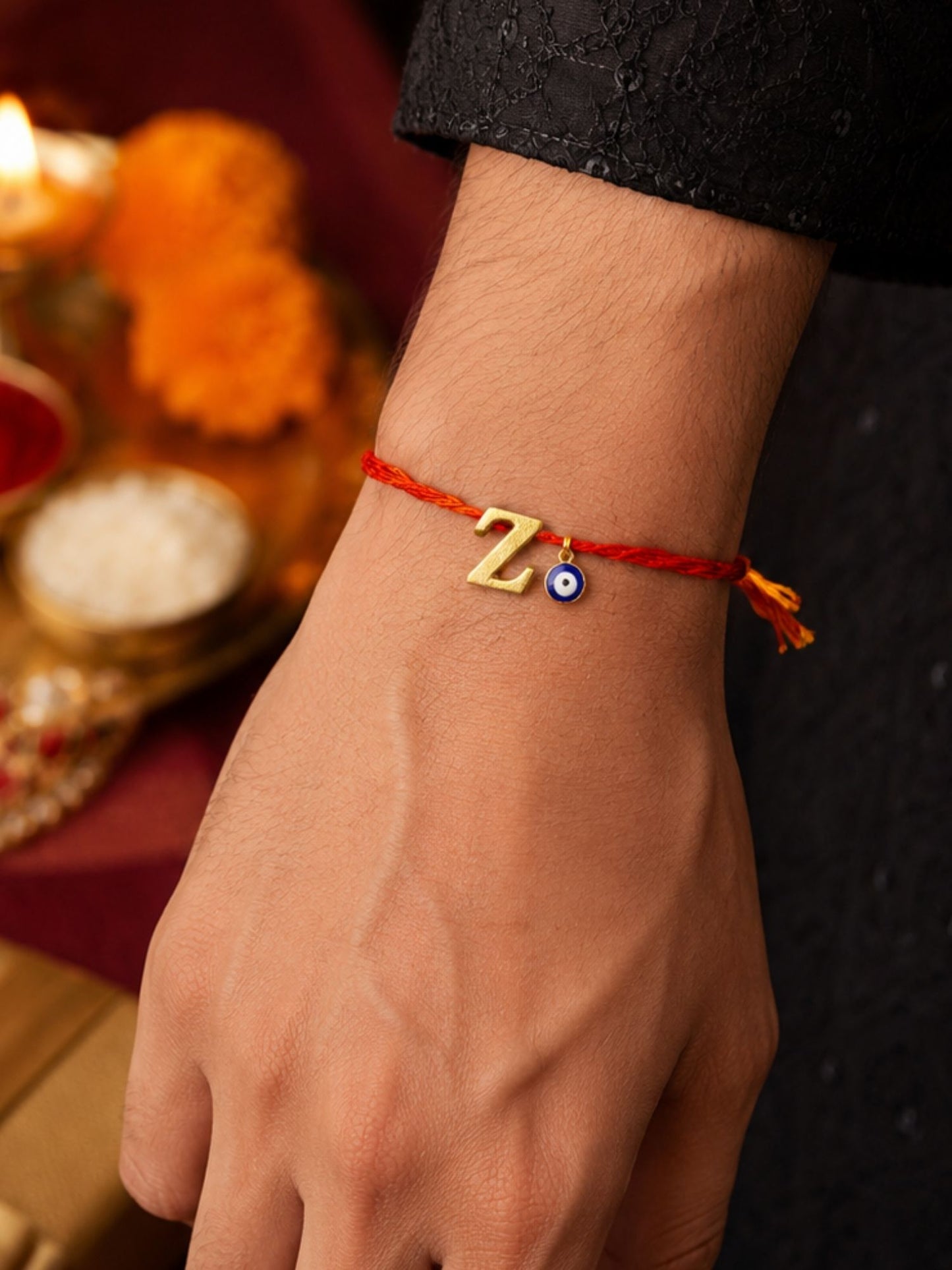 A to Z Letter Evil Eye Initial Name Rakhi Moli Thread for Bhai Bhaiya Bro