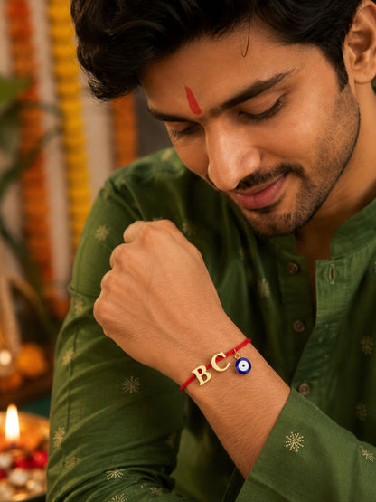 2 Initial With Evil Eye Rakhi Mauli Thread for Brother Raksha Bandhan