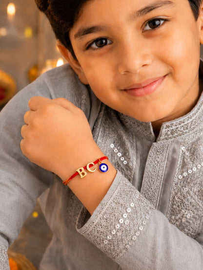2 Initial With Evil Eye Rakhi Mauli Thread for Brother Raksha Bandhan