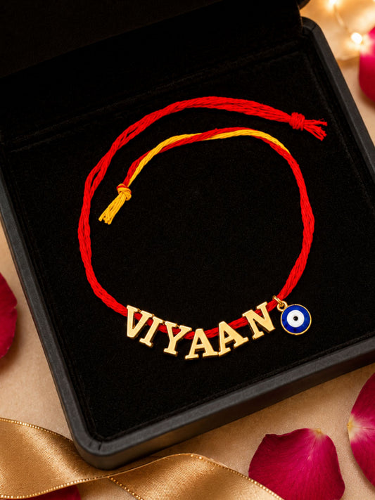 Personalized Name Rakhi with Evil Eye Charm Moli Thread for Brother Raksha Bandhan