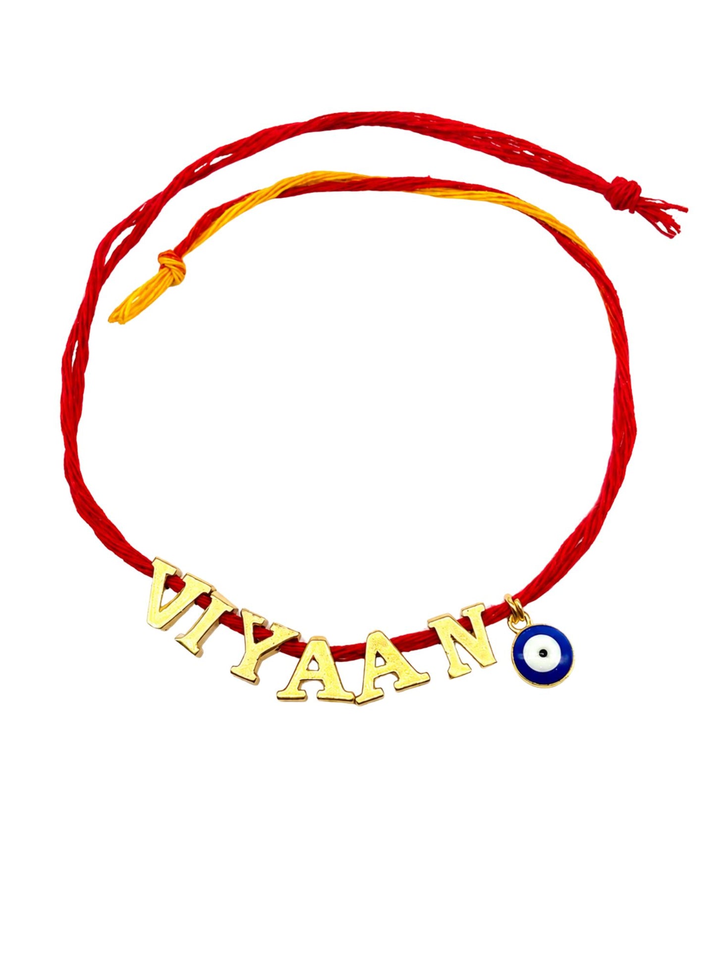 Personalized Name Rakhi with Evil Eye Charm Mauli Thread for Brother Raksha Bandhan