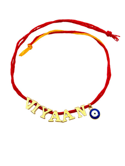 Personalized Name Rakhi with Evil Eye Charm Mauli Thread for Brother Raksha Bandhan