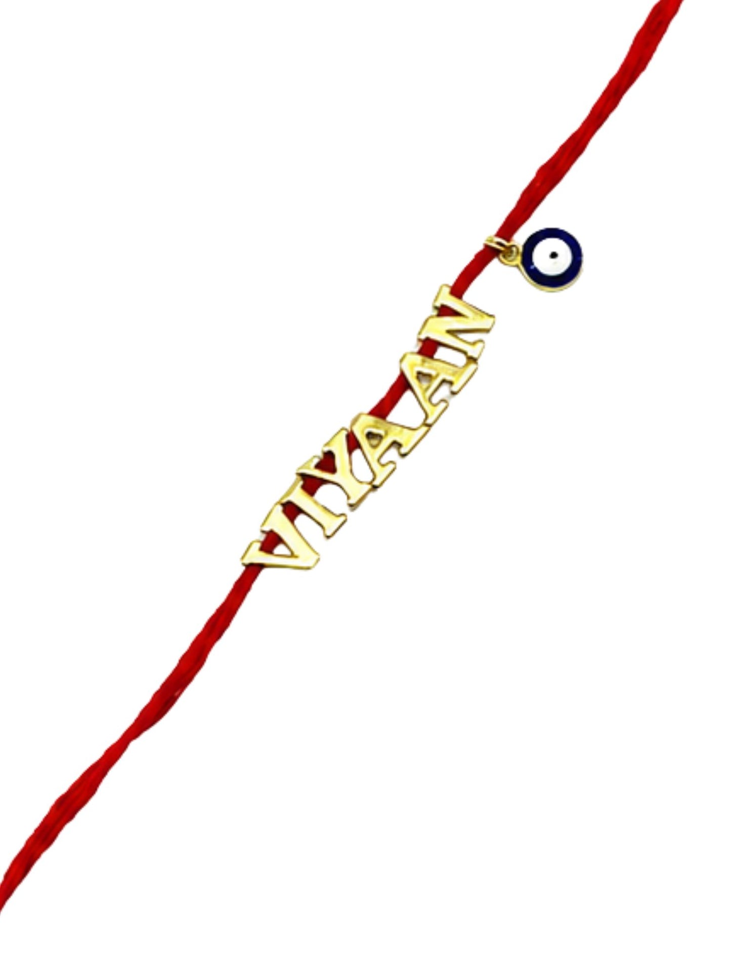 Personalized Name Rakhi with Evil Eye Charm Mauli Thread for Brother Raksha Bandhan