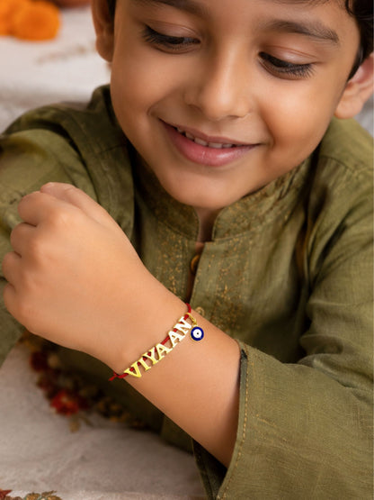 Personalized Name Rakhi with Evil Eye Charm Mauli Thread for Brother Raksha Bandhan