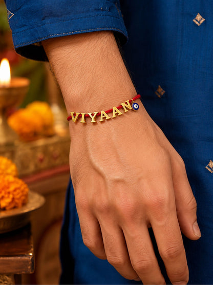 Personalized Name Rakhi with Evil Eye Charm Mauli Thread for Brother Raksha Bandhan