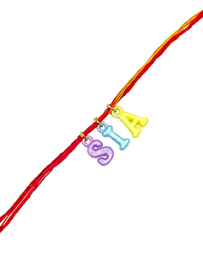 Personalized Name Kids Rakhi with Multicolor Letter Charms Mauli Thread for Brother
