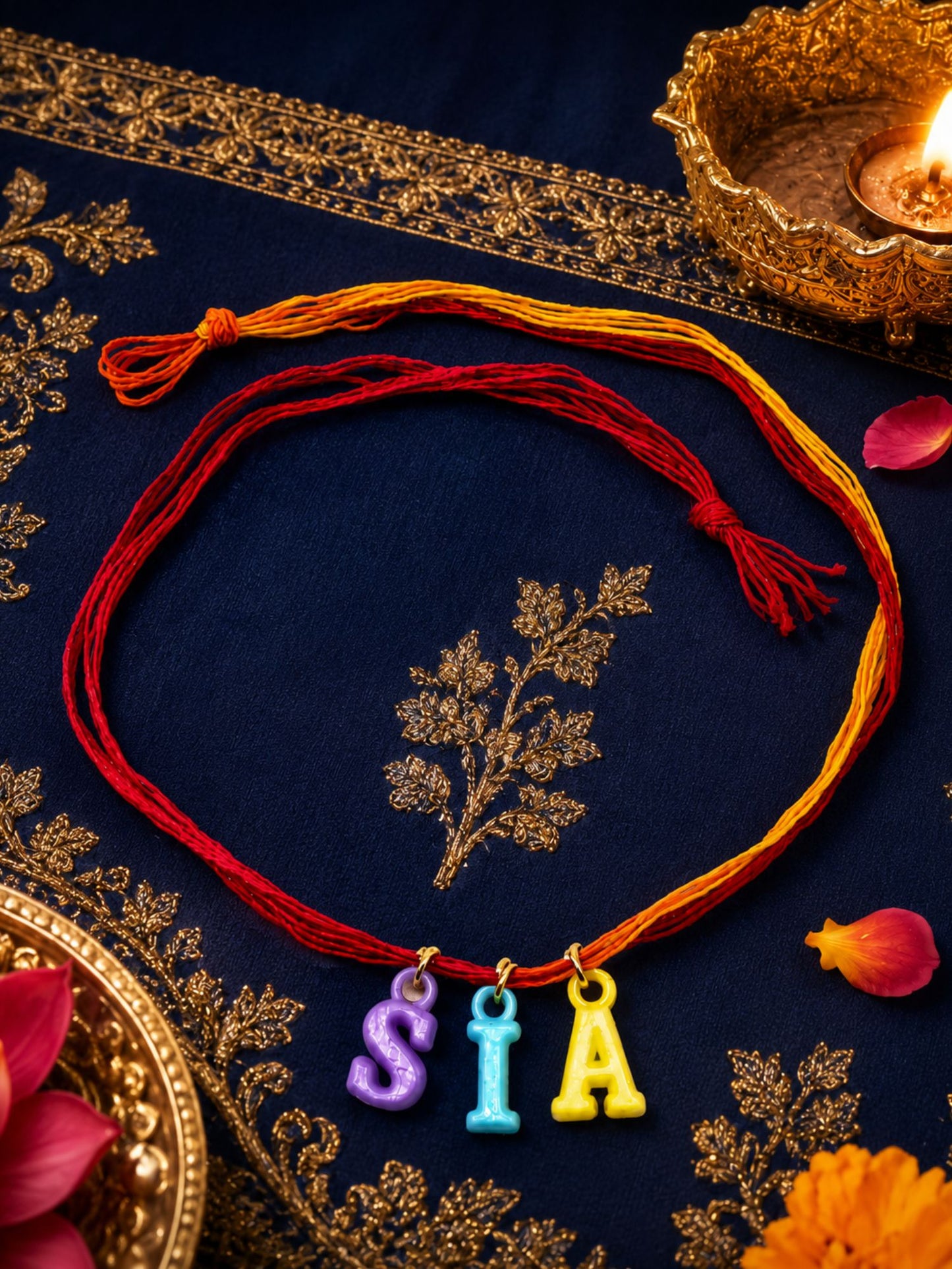 Personalized Name Kids Rakhi with Multicolor Letter Charms Mauli Thread for Brother