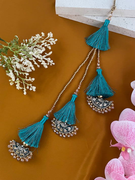 Peacock Blue Tassel/Beads Lumba Rakhi