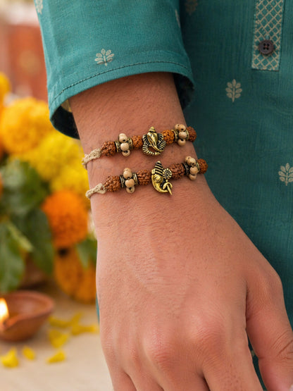 (Set of 2) Rudraksha Ganesha Rakhi Bracelet For Bhai