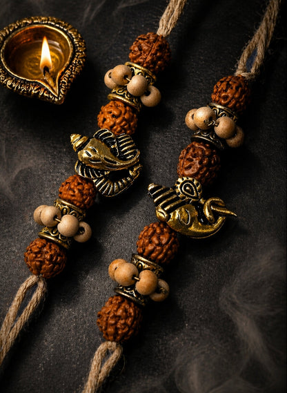(Set of 2) Rudraksha Ganesha Rakhi Bracelet For Bhai