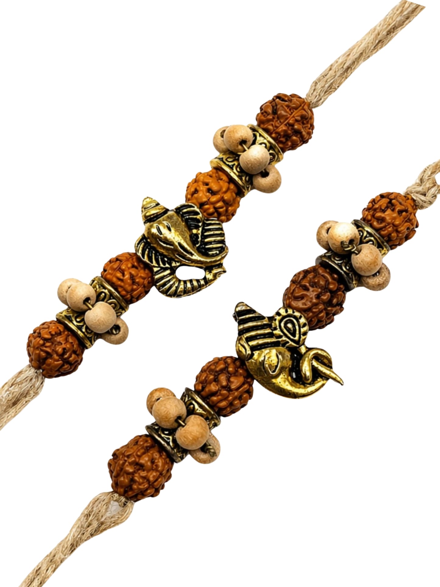 (Set of 2) Rudraksha Ganesha Rakhi Bracelet For Bhai
