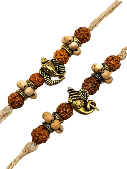 (Set of 2) Rudraksha Ganesha Rakhi Bracelet For Bhai