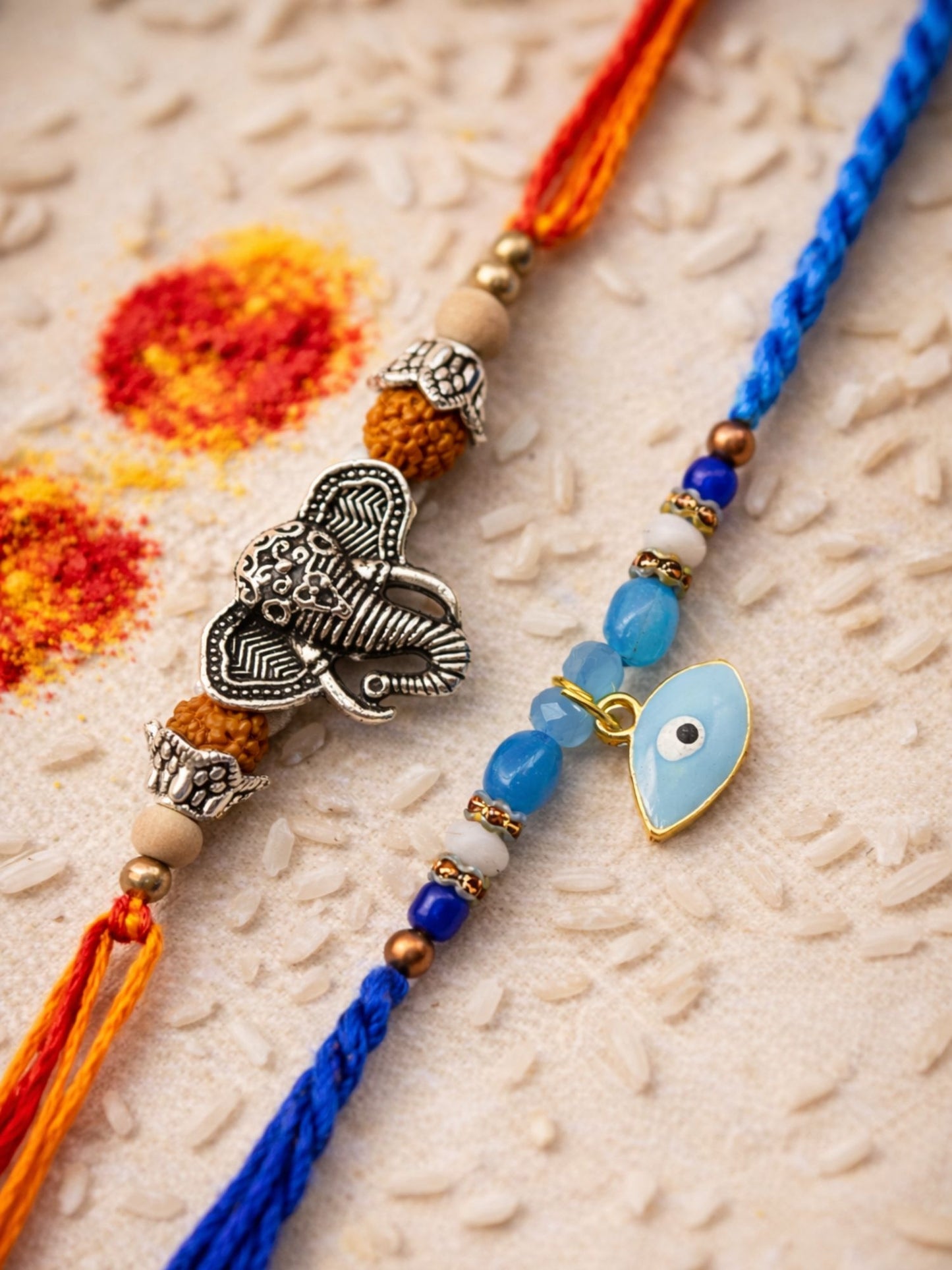 (Set of 2) Ganesha Evil Eye Bracelet Rakhi for Bhai Bro