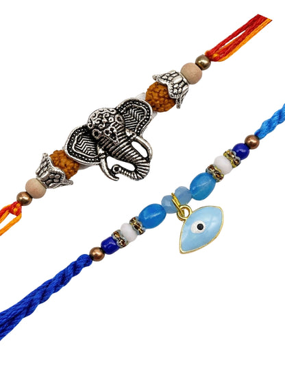 (Set of 2) Ganesha Evil Eye Bracelet Rakhi for Bhai Bro
