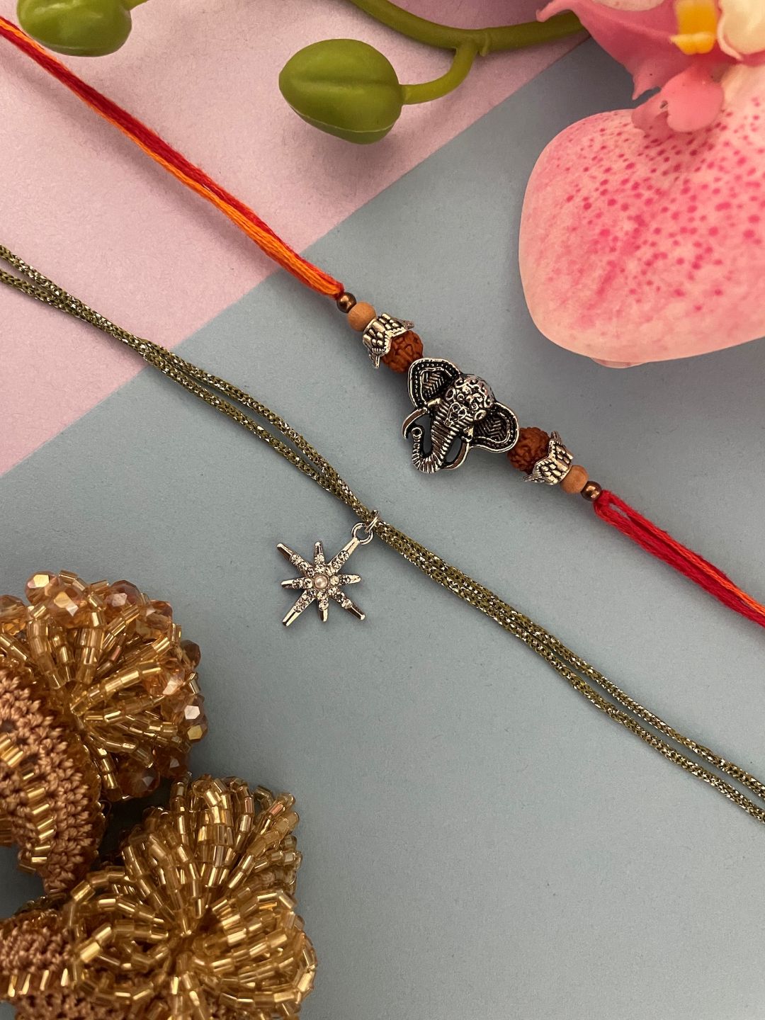 (Set of 2) Ganesha/Star Charm Rakhi Lumba