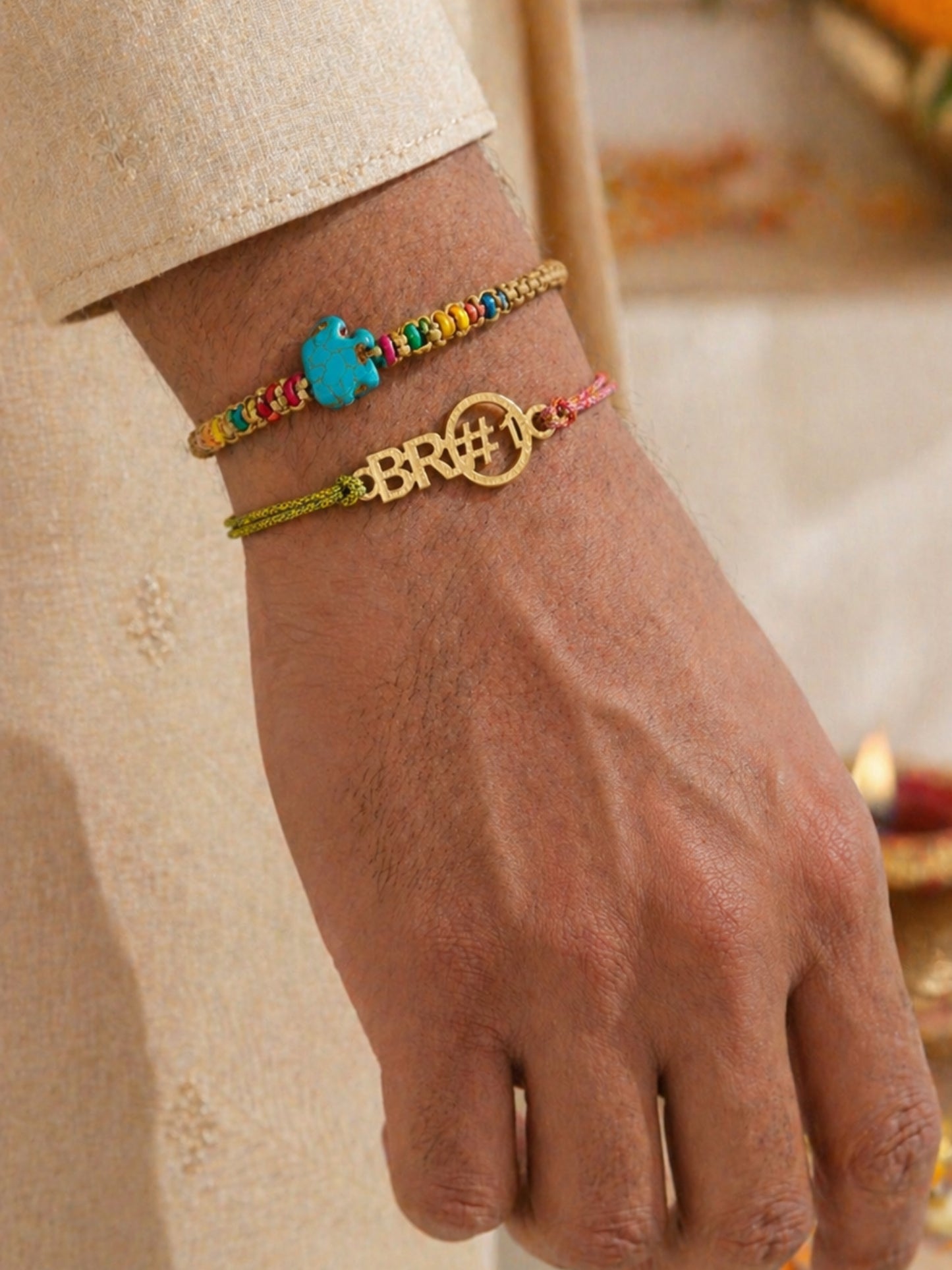 (Set of 2) Elephant Bracelet Rakhi BRO No 1 for Bro Bhai
