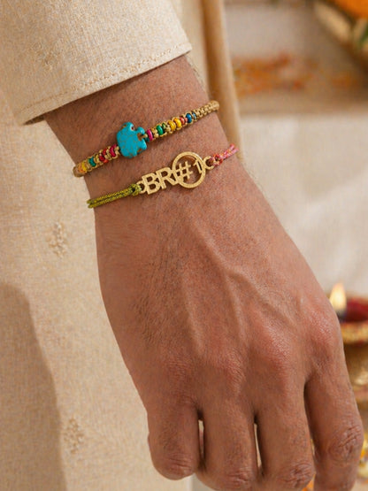(Set of 2) Elephant Bracelet Rakhi BRO No 1 for Bro Bhai