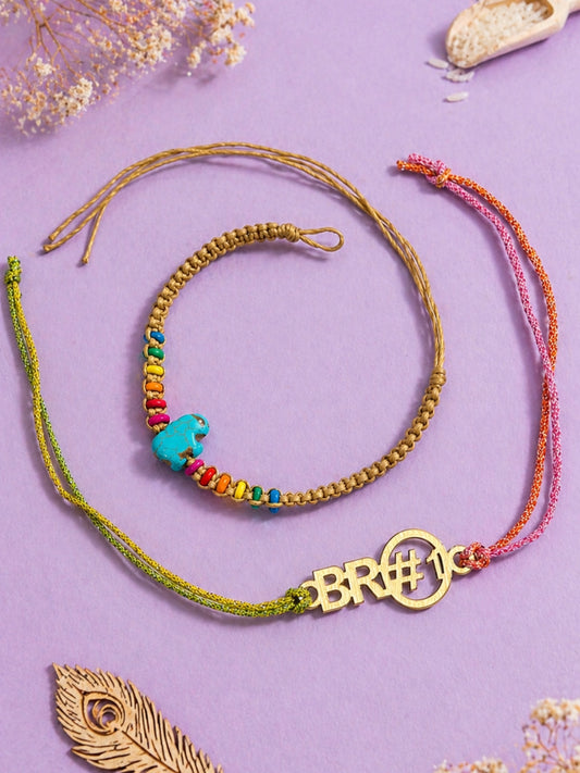 (Set of 2) Elephant Bracelet Rakhi BRO No 1 for Bro Bhai