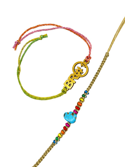 (Set of 2) Elephant Bracelet Rakhi BRO No 1 for Bro Bhai