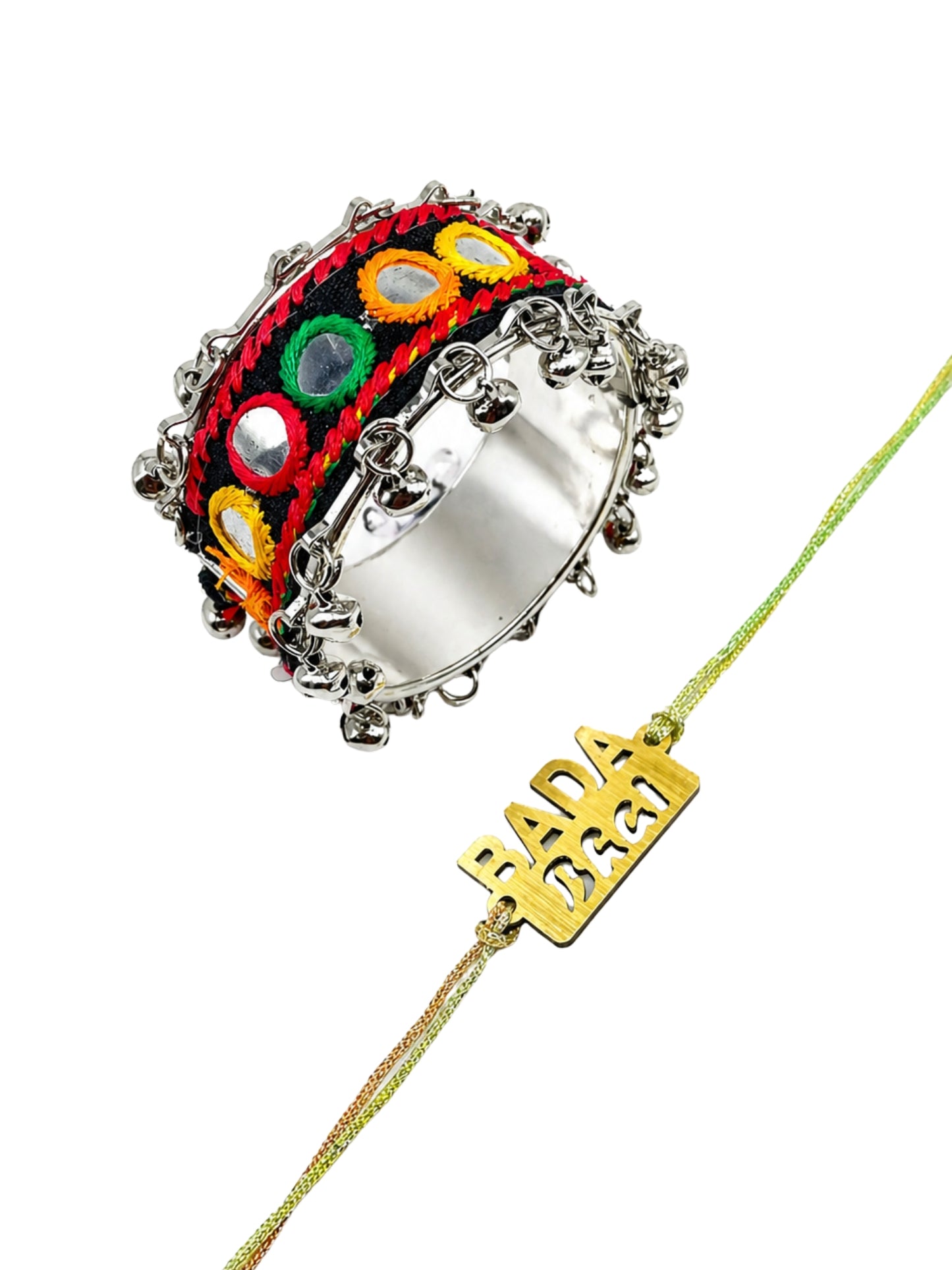 (Set of 2) Bada Bhai Name Mirror Ghungroo Lumba Rakhi Bhaiya Bhabhi