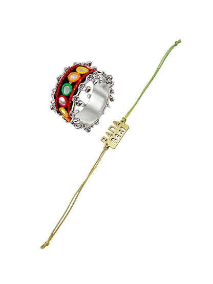 (Set of 2) Bada Bhai Name Mirror Ghungroo Lumba Rakhi Bhaiya Bhabhi