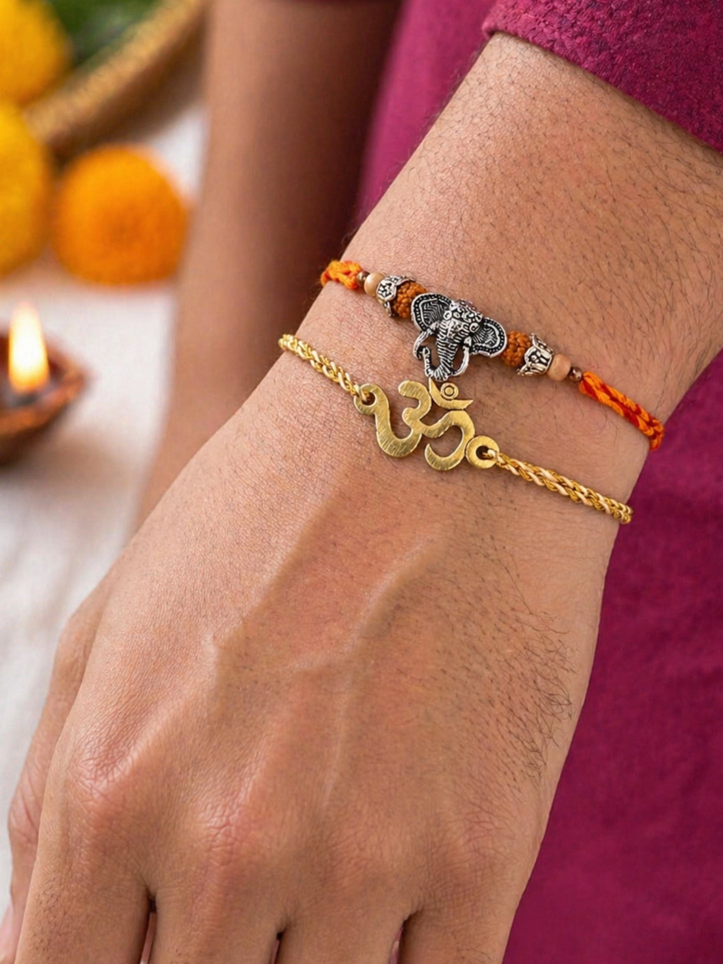 (Set of 2) Om Designs Ganesh Bracelet Rakhi for Bhai Bro