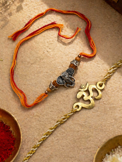 (Set of 2) Om Designs Ganesh Bracelet Rakhi for Bhai Bro