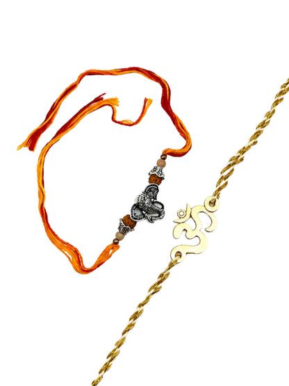 (Set of 2) Om Designs Ganesh Bracelet Rakhi for Bhai Bro