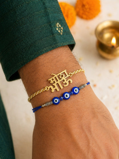 (Set of 2) Motha Bhau Evil Eye Beaded Bracelet Rakhi for Bhai Bro