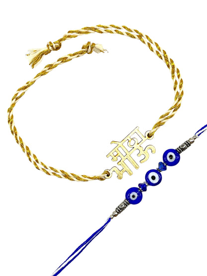 (Set of 2) Motha Bhau Evil Eye Beaded Bracelet Rakhi for Bhai Bro