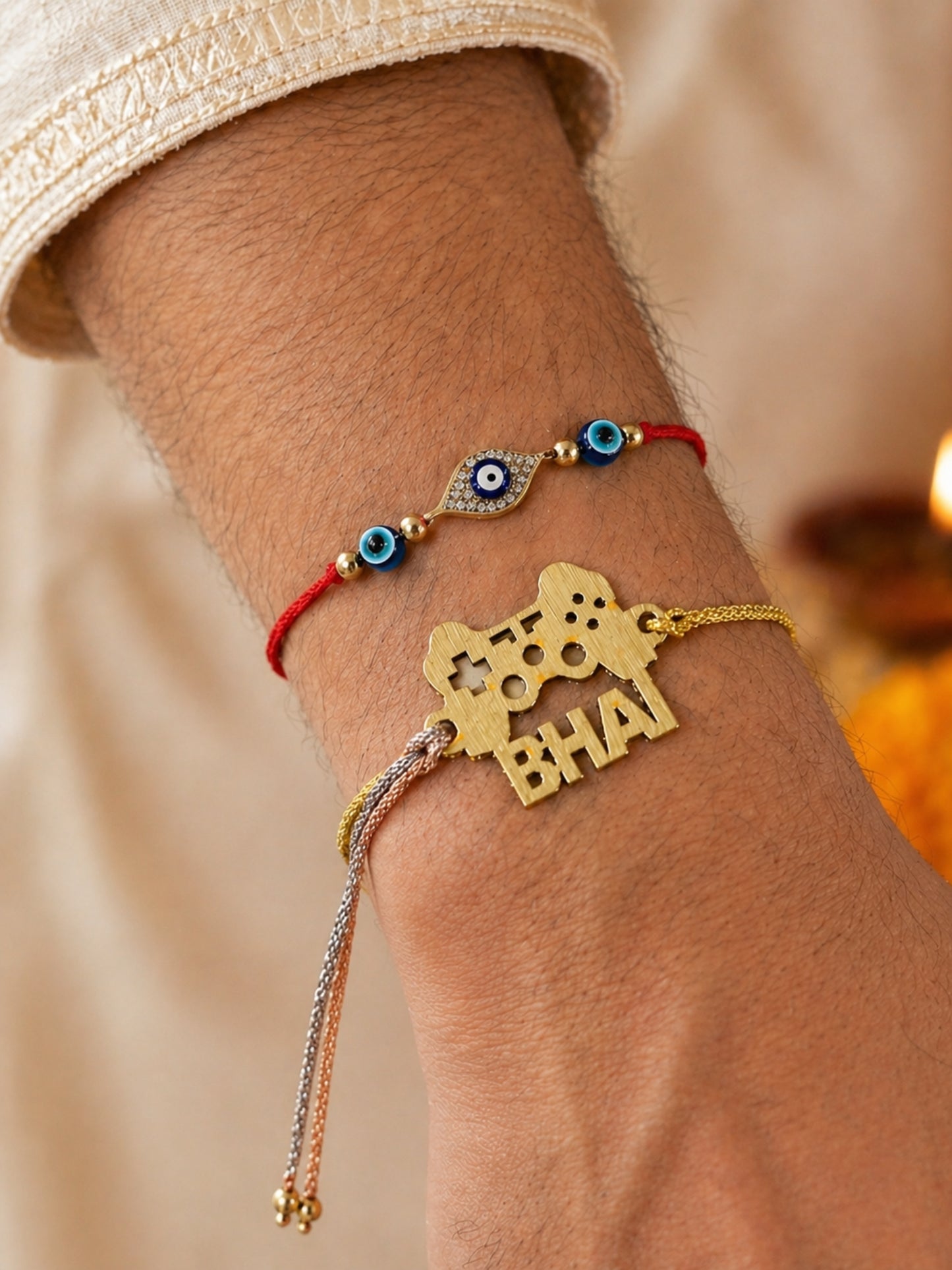 (Set of 2) Gaming Bhai Evil Eye Bracelet Rakhi For Bro